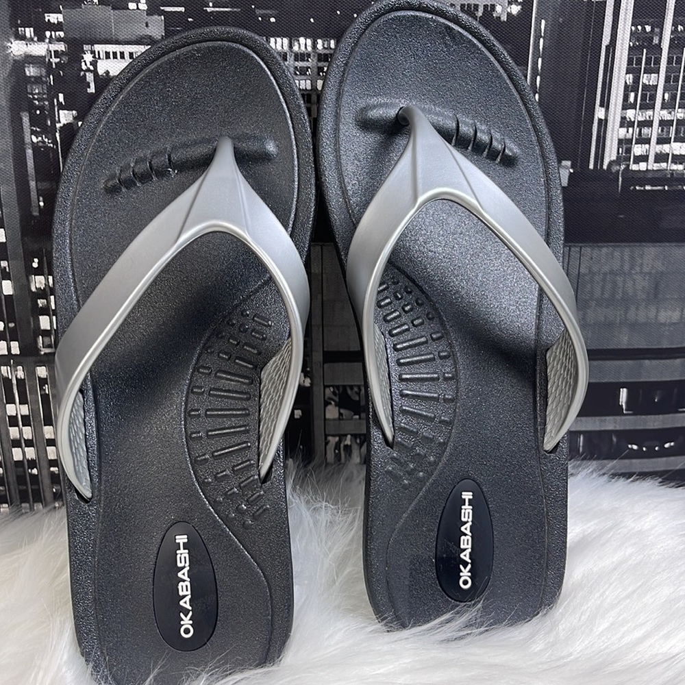 Okabashi Sandals women gray black medium size to 7 - Picture 7 of 7